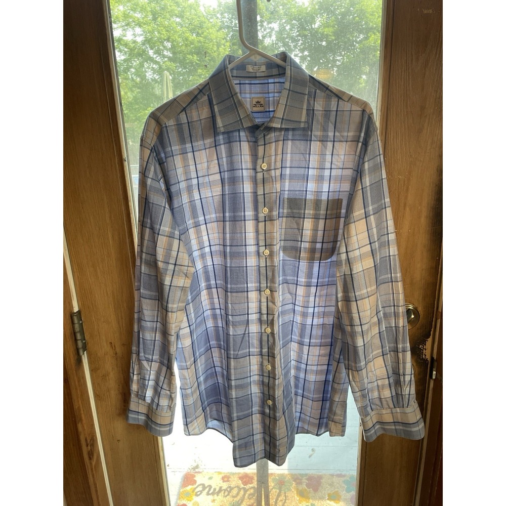Peter Millar Men's Plaid Blue  Button-Down Shirt‎  Cotton Blend Size XL